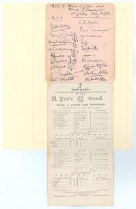 &lsquo;M.C.C. v House of Lords and House of Commons&rsquo; 1926. Large album page very nicely signed in black ink by all twenty two players who took part in the one day match played at Lord&rsquo;s on 24th July 1926. The M.C.C. team included some who played County cricket,