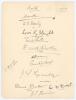 South v North, The Oval, 10th-12th September 1908. Large album page very nicely signed in ink by the North team. The twelve signatures are Hawke (Capt), A.H. Hornby, Levi Wright, E. Smith, Haworth Watson (Yorkshire wicket-keeper), H. Dean, E. Hayes, Tylde