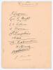 Derbyshire 1909. Large album page very nicely signed in ink by the Derbyshire team. Ten signatures, Chapman, Levi Wright, Rickman, Warren, Humphries, Bestwick, Cadman, Bracey, Morton and Bowden. To the verso are seven ink signatures of the Essex team of 1