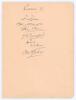 Derbyshire 1909. Large album page very nicely signed in ink by the Derbyshire team. Ten signatures, Chapman, Levi Wright, Rickman, Warren, Humphries, Bestwick, Cadman, Bracey, Morton and Bowden. To the verso are seven ink signatures of the Essex team of 1 - 2