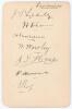 Lancashire C.C.C. 1909. Album page beautifully signed in black ink by seven Lancashire players. Signatures are J.T. &lsquo;Johnny&rsquo; Tyldesely, Harry Dean, Harry Makepeace, William Worsley, James Heap, Wilfred Stoddart and Jack Sharp. Minor smudging to the Stodda