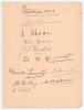 Yorkshire 1909. Large album page very nicely signed in ink by the Yorkshire team. Ten signatures, Lord Hawke, Rhodes, Bates, Newstead, Hirst, Hunter, Haigh, Rothery, B.B. Wilson and A. Drake. The page measures 6.75&rdquo;x9&rdquo;. Early pre WWI signatures. Very goo