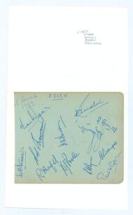 Essex C.C.C. c.1950. Album page laid down to book page extract, signed in blue ink by twelve Essex players and one other. Signatures include Vigar, Morris, Avery, R. Smith and the rarer H.A. Faragher (6 matches 1949-1950), G.R. Pullinger (18 matches 1949-