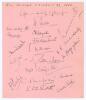 All Indian tour of England 1936. A large album page beautifully signed in ink by eighteen members of the Indian touring party to England in 1936 plus the manager E.W.C. Ricketts. Signatures include Maharajkumar of Vizianagram, Nayudu, Ramaswamy, Merchant,