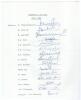 India 1975. Official autograph sheet for the Indian tour for the Prudential World Cup in England. Fully signed with fifteen signatures in ink including Venkat, Bedi, Engineer, Gavaskar, Madan Lal, Viswanath, Abid Ali, Gaekwad, Kirmani, Madan Lal, Sharma, 