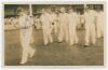 All Indian tour of Ceylon 1956. Mono photograph of Polly Umrigar leading out the Indian team on to the field. The photograph signed by Umrigar. The remainder of the team have signed the back of the photograph. Fifteen signatures including Manjrekar, Roy, 