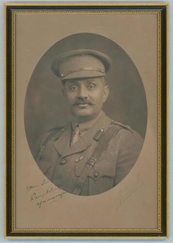 Kumar Shri Ranjitsinhji. Cambridge University, Sussex, London County & England 1893-1920. Original sepia studio portrait photograph of Ranji, head and shoulders in cameo, wearing the military uniform of a British WW1 officer. The oval photograph measures 