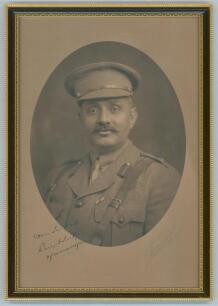 Kumar Shri Ranjitsinhji. Cambridge University, Sussex, London County & England 1893-1920. Original sepia studio portrait photograph of Ranji, head and shoulders in cameo, wearing the military uniform of a British WW1 officer. The oval photograph measures 