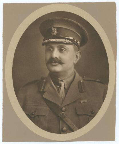Kumar Shri Ranjitsinhji. Cambridge University, Sussex, London County & England 1893-1920. Original sepia studio portrait photograph of Ranji, head and shoulders in cameo, wearing the military uniform of a British WW1 officer. The oval photograph measures 