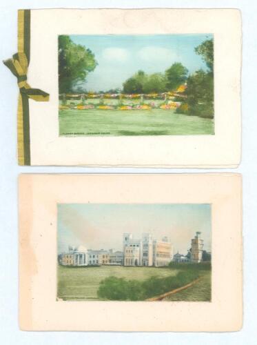 Kumar Shri Ranjitsinhji. Cambridge University, Sussex, London County & England 1893-1920. Two original Christmas cards from Ranji, both sent to A.C. Maclaren, dated unknown. The cards with colour scenes to the fronts, one of the &lsquo;Vibha-Vilas Palace Jamnag