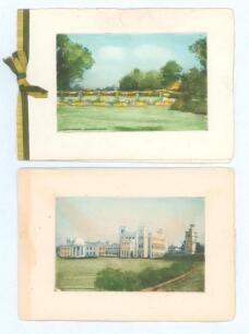 Kumar Shri Ranjitsinhji. Cambridge University, Sussex, London County & England 1893-1920. Two original Christmas cards from Ranji, both sent to A.C. Maclaren, dated unknown. The cards with colour scenes to the fronts, one of the &lsquo;Vibha-Vilas Palace Jamnag