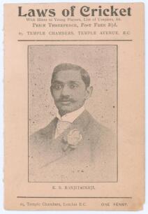 Kumar Shri Ranjitsinhji. Cambridge University, Sussex, London County & England 1893-1920. Folding penny card written by Albert Craig &lsquo;Cricket Poet and Rhymester&rsquo;, and published by the Cricket Press, 25 Temple Chambers, London 1896. Image of Ranjitsinhji t