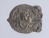 &lsquo;Strength holds the Bat, Wisdom guides the Ball&rsquo;. Early exquisite Victorian embossed circular brass belt buckle featuring a lion&rsquo;s head holding a bat in its teeth, intertwined in the design is a snake with a cricket ball between its teeth with the wording