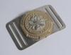 &lsquo;Fair Play and Win&rsquo;. Early and exquisite Victorian silver and brass square belt buckle, with clasps to both sides, the centre showing crossed bats. ball, a hand and cricket belt with the Latin phrase &lsquo;Nil desperandum&rsquo; (never dispair), to outside border th