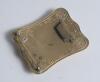 Belt buckle. Early and exquisite Victorian embossed oblong brass belt buckle, with clasp and flat hook to back, decorated to centre with crossed bats, stumps and two balls circa 1860/70&rsquo;s Decorative swirling borders. Approximately 2.5&rdquo;x2&rdquo;. Very good/excel - 2