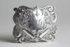 &lsquo;W.J.G.&rsquo;. Large exquisite Victorian oblong silver metal belt buckle, with clasp and flat hook to back, featuring the initials to centre with surrounding cricket bat, ball and floral c1870/80&rsquo;s. The buckle measures 3&rdquo;x2.25&rdquo; and is in good condition