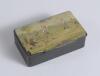 Cricket snuff box. Victorian papier mache oblong snuff box. The hinged lid painted with a colour cricketing scene, after Hayman&rsquo;s painting of 1740. The box measures approximately 3.25&rdquo; long, 2&rdquo; wide and 1&rdquo; deep. Some wear and chipping to the edges of the 