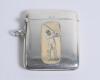 Victorian cricket vesta case. Attractive silver rounded oblong vesta case decorated with an enamel figure of a batsman, wearing a cap, playing a shot. Approximately 2.25&rdquo;x1.75&rdquo;. Hallmarked Birmingham 1915. Makers mark for Arthur S. Zimmerman of Birmingham