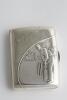 Victorian cricket vesta case. Large and highly attractive silver rounded oblong cigarette case, decorated in relief with a figure of a batsman, wearing a cap, standing in batting stance at the wicket with trees to background. Inscribed &lsquo;J.J. Jenkins 4.4. 