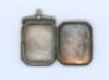 Cricket locket. Attractive oblong shaped silver opening locket with wickets, crossed bats and ball centre decoration. The reverse hallmarked. Birmingham 1887. Approximately 0.75&rdquo;x1.25&rdquo;. Some wear and the odd knock otherwise in good condition - 3