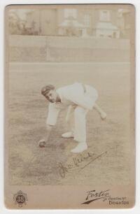 Joseph &lsquo;Joe&rsquo; Vine. Sussex, London County & England 1896-1922. Excellent sepia cabinet card photograph of Vine, full length in cricket attire and wearing Sussex cap in fielding pose. Signed in black ink by Vine. Cabinet card by Foster of Brighton and measu