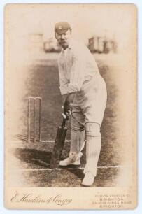 Sir Kingsmill James Key. Surrey & Oxford University 1882-1904. Excellent original sepia cabinet card photograph of Key, full length in batting pose at the wicket, wearing Surrey cap. The photograph by E.Hawkins & Co., Brighton, measures 4.25&rdquo;x6.5&rdquo;. Minor 
