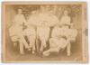 Harrow XI 1884. Early original sepia cabinet card photograph of the Harrow team seated and standing in rows wearing cricket attire and caps. Players&rsquo; names neatly annotated in black ink to verso. Players featured who went on to play first-class cricket ar