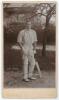 Warren Bardsley. New South Wales & Australia 1903-1927. Excellent extra large sepia &lsquo;Imperial&rsquo; size cabinet card of Bardsley standing full length wearing batting attire and leaning on his bat. Very nicely signed in black ink to the photograph &lsquo;Yours very 