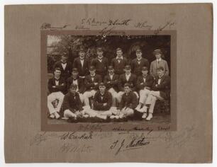 Australian tour of England &lsquo;Triangular Test Tournament&rsquo; 1912. Excellent fully signed sepia photograph of the Australian touring party 1912. The photograph, by Thomas Bolland, laid down to official photographers mount and is signed by all fifteen players i