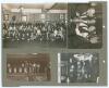 Australia tour to England 1921. Excellent original sepia photograph of fourteen playing members of the Australian touring party seated and standing in rows in front of a thatched pavilion, eleven wearing cricket attire, tour blazers and caps, the others i - 2