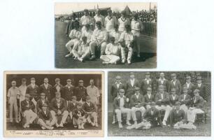 Australian tour to England 1921. Mono original press photograph of the Australian team seated and standing in rows wearing cricket attire, the crowds and stand in the background. The photograph taken at the opening match of the tour v Leicestershire at Ay