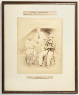 &lsquo;Sussex v. Australians&rsquo; 1884. Original and early sepia photograph of the three Sussex players who played starring roles in the drawn tour match that took place at Hove, 24th- 26th July 1884. The players featured are H. Phillips and G.N. Wyatt, both seated