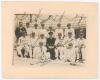 Sir T.E.W. Brinckman&rsquo;s tour to South America 1937/38. Original sepia photograph of the touring party on board the S.S. Arlanza, the players wearing cricket attire and tour caps. The photograph nicely signed in black ink by all sixteen members of the touri