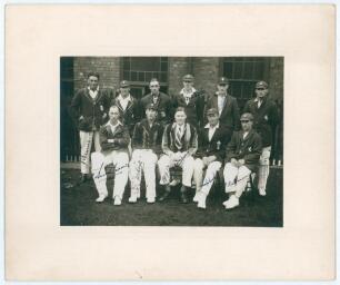 North v South (Test trial) 1927. Original mono photograph of the South team who played the North at Bramall Lane on the 25th to 28th June 1927. The players, standing and seated in rows, wearing blazers and caps. Signed to the image in ink by all eleven me