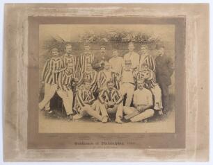 &lsquo;Gentlemen of Philadelphia, 1889&rsquo;. Early original sepia photograph of the sixteen members of the Philadelphia team who toured England in 1889. The players are seated and standing in rows wearing cricket attire, the majority in striped blazers. The photogr