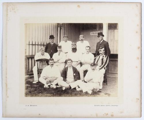 South v North 1892. Excellent early original mono photograph of ten members of the South team seated and standing in rows wearing cricket attire for the match played at Hastings 8th- 9th September 1892. Players featured are W.G. Grace (Captain), R. Abel, 