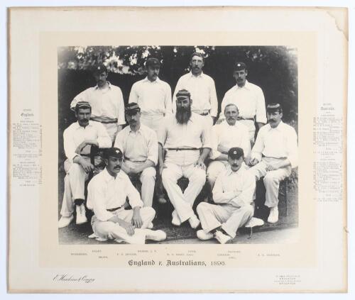 &lsquo;England v. Australians, 1896&rsquo;. Early original mono photograph of the eleven members of the England team for the 1st Test at Lord&rsquo;s 22nd- 24th June 1896. The players, seated and standing in rows wearing cricket attire are W.G. Grace (Captain), A.F.A. Lill