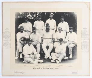 &lsquo;England v. Australians, 1896&rsquo;. Early original mono photograph of the eleven members of the England team for the 1st Test at Lord&rsquo;s 22nd- 24th June 1896. The players, seated and standing in rows wearing cricket attire are W.G. Grace (Captain), A.F.A. Lill