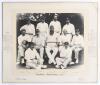 &lsquo;England v. Australians, 1896&rsquo;. Early original mono photograph of the eleven members of the England team for the 1st Test at Lord&rsquo;s 22nd- 24th June 1896. The players, seated and standing in rows wearing cricket attire are W.G. Grace (Captain), A.F.A. Lill