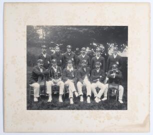 M.C.C. Australian touring team 1904. Early original mono photograph of the victorious M.C.C. touring team to Australia 1903/04 that played The Rest at Lord&rsquo;s 9th- 11th May 1904, depicted seated and standing in rows, the majority wearing tour blazers and c