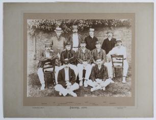 &lsquo;Surrey, 1899&rsquo;. Early original sepia photograph of the Surrey eleven of 1899. The players, seated and standing in rows wearing cricket attire and blazers, are Key (Captain), Lockwood, H.B. Richardson, Knox, Brockwell, Lees, T. Richardson, Hayes, Wood, Abe