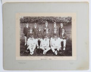 &lsquo;Yorkshire County Cricket Team. Season 1905&rsquo;. Excellent early official mono photograph of the Yorkshire team seated and standing in rows wearing cricket attire, caps and blazers. Players are Lord Hawke (Captain), Hirst, Smith, Tunnicliffe, Haigh, Myers, D