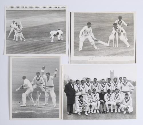 Indian tour of England 1967. Selection of four mono press photographs from the tour including a large excellent image of the touring party posing in front of the cathedral at Worcester on the opening day of the tour, one photograph from the Lord&rsquo;s Test an