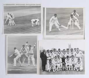 Indian tour of England 1967. Selection of four mono press photographs from the tour including a large excellent image of the touring party posing in front of the cathedral at Worcester on the opening day of the tour, one photograph from the Lord&rsquo;s Test an