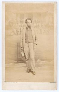 Henry Royston. M.C.C. & Middlesex 1843-1862. Rare and early original sepia carte de visite studio photograph of Royston standing full length wearing coat and bow tie, hat in hand. The card with printed title to verso for the photographer McLean & Haes of 