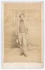 Henry Royston. M.C.C. & Middlesex 1843-1862. Rare and early original sepia carte de visite studio photograph of Royston standing full length wearing coat and bow tie, hat in hand. The card with printed title to verso for the photographer McLean & Haes of 