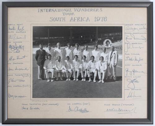 Robert William &lsquo;Bob&rsquo; Taylor. Derbyshire & England 1961-1988. &lsquo;International Wanderers tour to South Africa March-April 1976&rsquo;. mono photograph of the International Wanderers touring party, seated and standing in rows wearing cricket attire. The photograph 