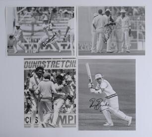 India tours to England 1983-1993. A good selection of thirty mono press photographs featuring India and England players in match action, etc. Four photographs signed by the featured player. Signatures are Ravi Shastri, Sunil Gavaskar (India), Graeme Hick 