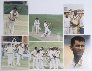 India tour to England 1996. A selection of thirty colour press photographs featuring India and England players in match action, post-match celebrations, presentations etc. A number of photographs signed by the featured player(s). Signatures include Anil K