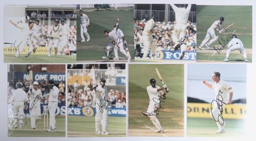 Pakistan tour to England 1996. A selection of thirty colour press photographs featuring Pakistan and England players in match action, post-match celebrations, presentations etc. Eight photographs signed by the featured player. Signatures are Inzamam-ul-Ha